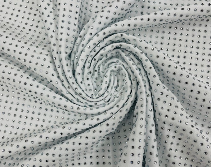 New Luxury Rhinestone on White Spandex 4 Way stretch Fabric 60" Wide, Rhinestone Fabric-Prom-Drees sold by the yard ( Pick a Size )