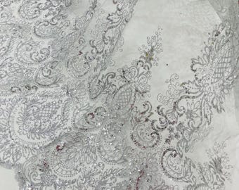 Silver Glitter Mesh Quinceanera Lace Fabric, Geometric Prom Dresses, Nightgowns, Fashion Apparel