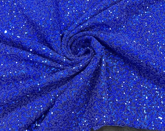 Royal Blue Sequin Lurex Fabric: 4-Way Stretch Spandex By The Yard