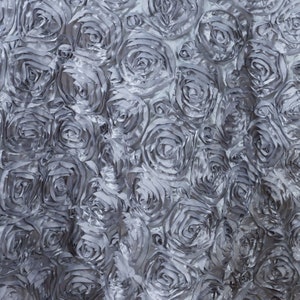 Silver Gray Rosette Fabric 3D Rosette Satin, Floral Satin ( Choose The Size )