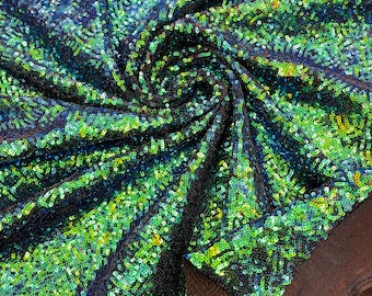 Green Iridescent Mini Glitz Sequin Fabric: 4-Way Stretch Spandex