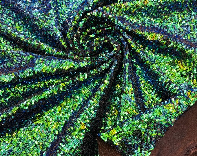 Green Iridescent Mini Glitz Sequins by the yard on Spandex Fabric | 4 Way Stretch | Mini Glitz Sequin Fabric