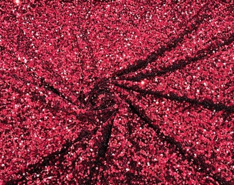 Burgundy Sequin Fabric: 5mm Sequins on Stretch Velvet - By The Yard