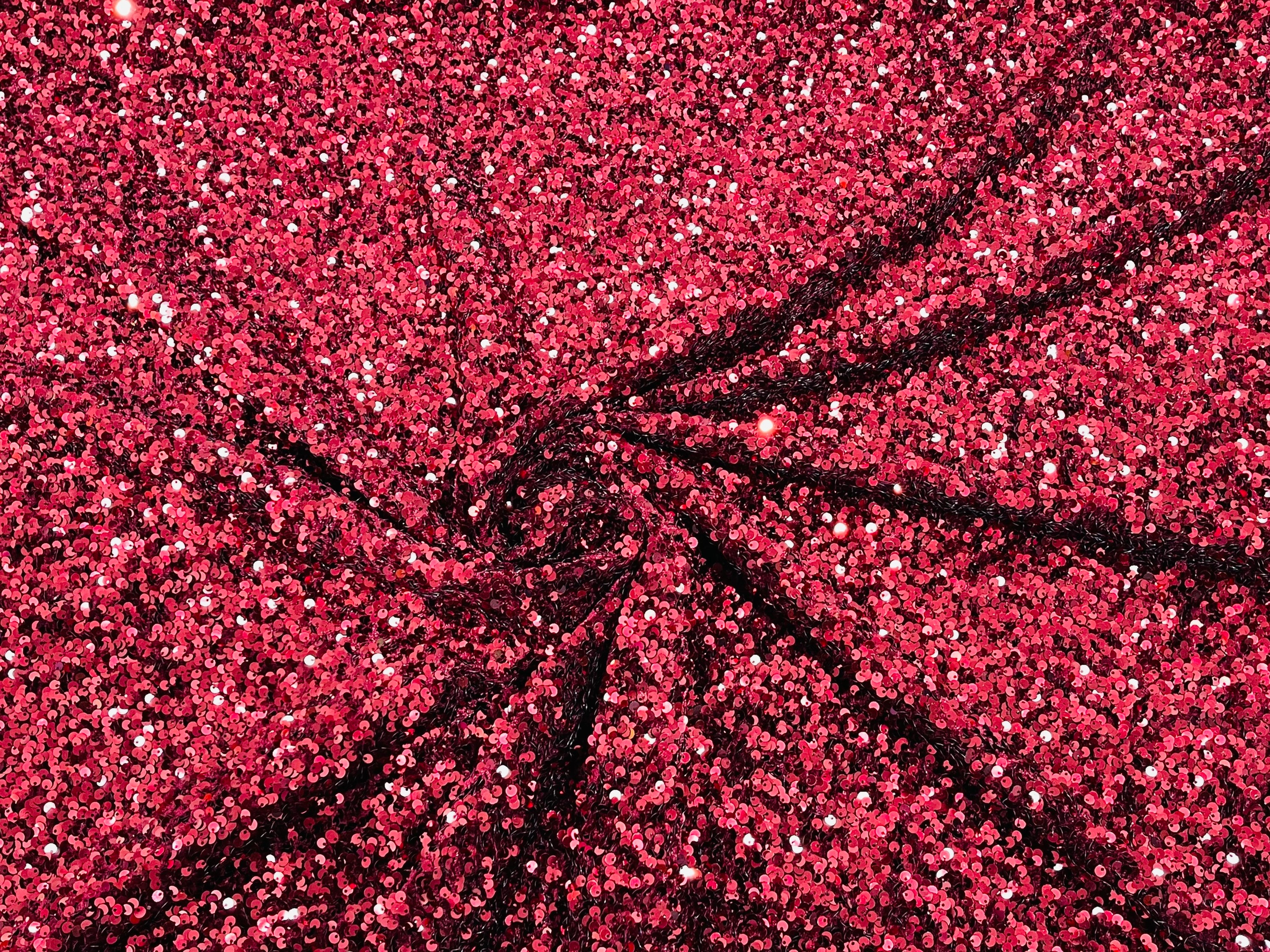 Burgundy Sequin Fabric on Stretch Velvet all Over 5mm Sequins Velvet 2-way Stretch 58/60” by the yard