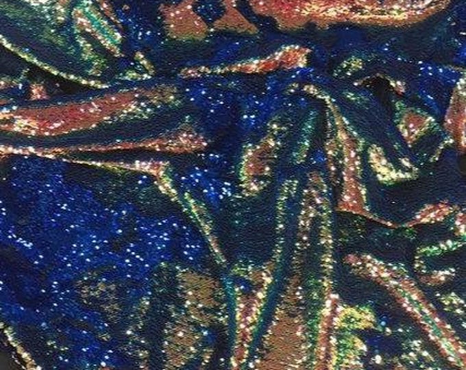 Iridescent Rainbow Sequins Fabric: 2-Way Stretch Reversible Mermaid Scales