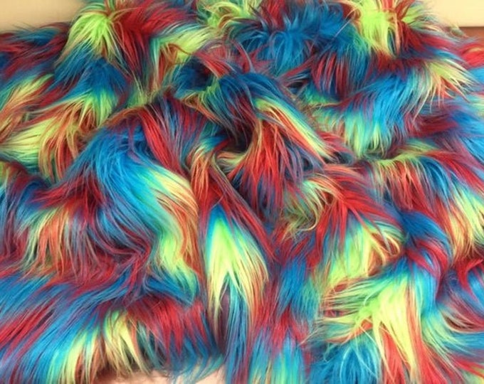 Faux Fur Fabric - Faux Fake Fur 3 Tone Rainbow Decoration Soft Furry Fabric 60" Wide Sold By The Yard (Choose The Size)