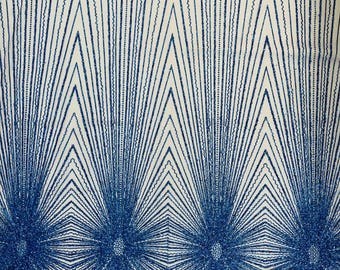 Royal Blue Sparkling Glitter Mesh Fabric By The Yard, Glitters and Sequins Damask Geometric Glitter Fabric Wedding Bridal Decor Prom Glitter