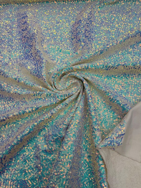 Aqua Glitz Sequin Fabric - by The Yard
