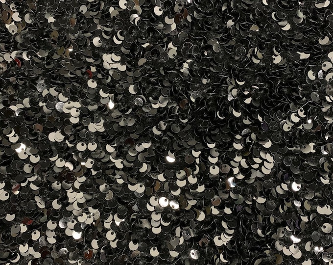 Black Sequin on Stretch Velvet With Luxury Sequins all Over 5mm Shining Sequins 2-way Stretch 58/60” (Choose The Quantity)