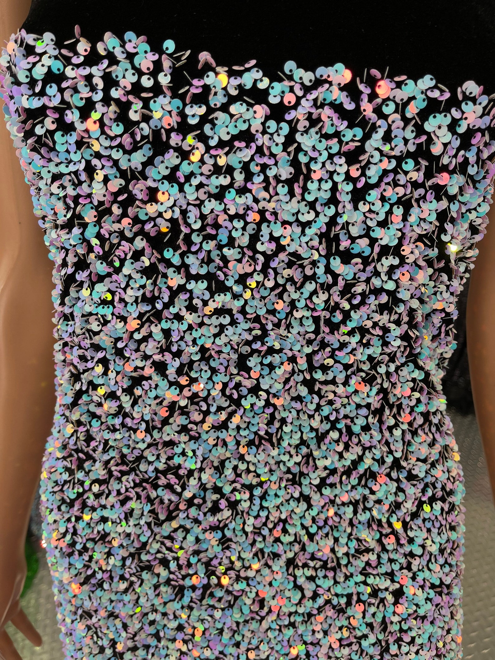 Iridescent Aqua/pink Sequin on Black Stretch Velvet With - Etsy