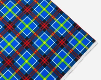 Royal Blue Milliskin Spandex 4 Way Stretch Printed Fabric By The Yard, Checker Squares Pattern Multicolor Print Geometric Prom-Gown-Dress