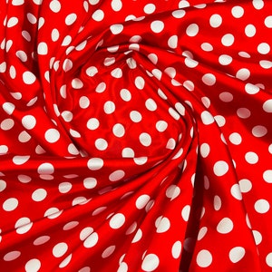 Mia Fabrics Inc, Polka Dot Satin Fabric - Red/White Dots - Super Soft Silky Satin Polka Dot Fabric Sold By Yard