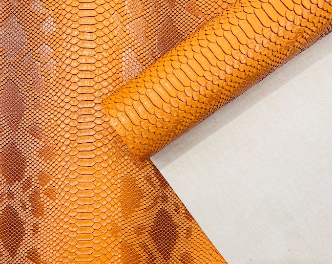 Burnt Orange Faux Viper Snake Skin Vinyl-faux Leather-3D Scales-sold Vinyl For upholstery  By The Yard