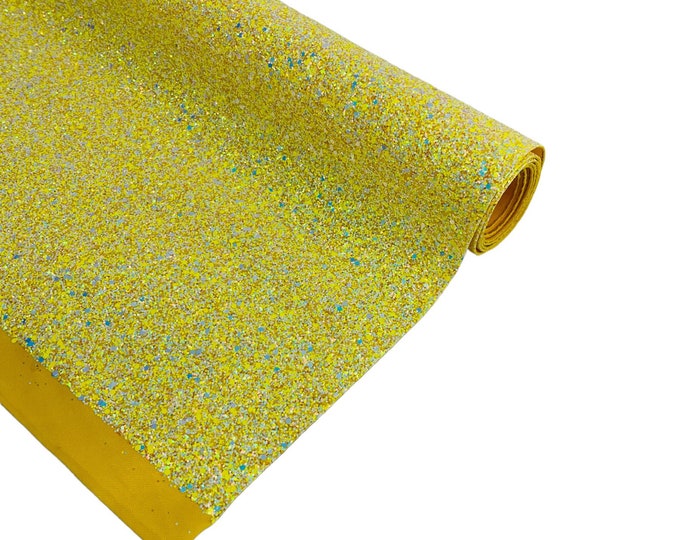 Yellow Iridescent Chunky Glitter Vinyl | Crafting Vinyl Fabric | Sold By The Yard - Vinyl Sparkle Glitter Fabric 54” Wide Glitter Vinyl