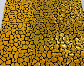 Gold Holographic Sequins on Black Stretch Velvet Fabric - 58/60" Wide