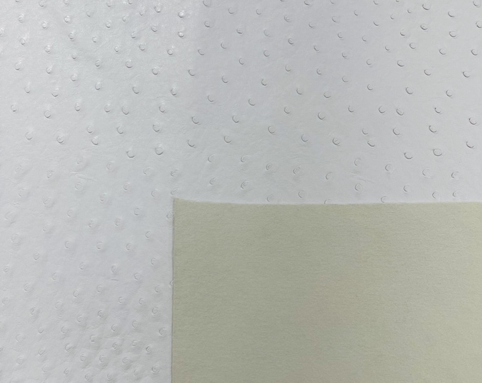 White Ostrich Faux Leather Upholstery By The Yard, Ostrich Embossed Vinyl Leather Upholstery, Purses Shoes Wallets 54" Wide