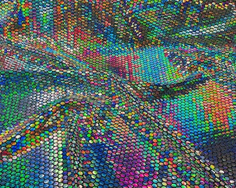 Iridescent Honeycomb Foil Fabric: Hexagon Print Black Spandex