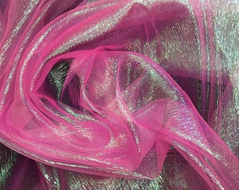 Mia's Fabrics Inc, Crush Iridescent Neon Pink Shimmer Organza Fabric 45" Wide, Sells by The Yard