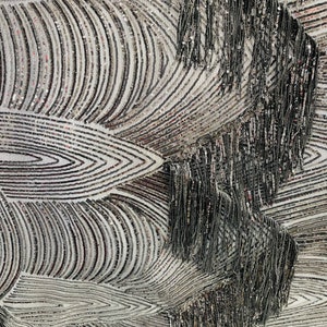 Fringe Sequins Design On A Black 4 Way Stretch Mesh Prom Fabric (1 Yard, Black)