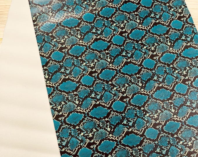 Caribbean Turquoise Snake Skin Embossed Vinyl - Python Snake Upholstery Accessory Design Vinyl Faux Leather Sold by the Yard