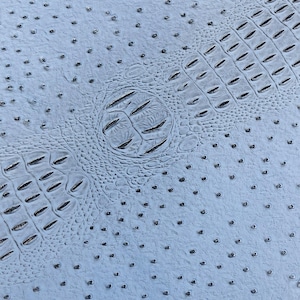 Coppen Blue Ostrich Gator Embossed Vinyl Fabric By The Yard, 2 Tone Crocodile Ostrich Vinyl Leather Upholstery, Purses Shoes Wallets