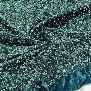 Hunter Green Sequin Stretch Velvet Fabric: 5mm Sequins, 2-Way Stretch