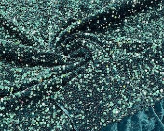Hunter Green Sequin Stretch Velvet Fabric: 5mm Sequins, 2-Way Stretch