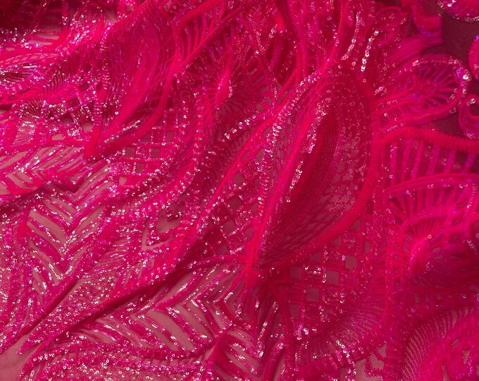 Fuchsia Iridescent Sequins on Mesh, Royalty Design on a Mesh 4way Stretch Sequin-Prom-Gown By Yard