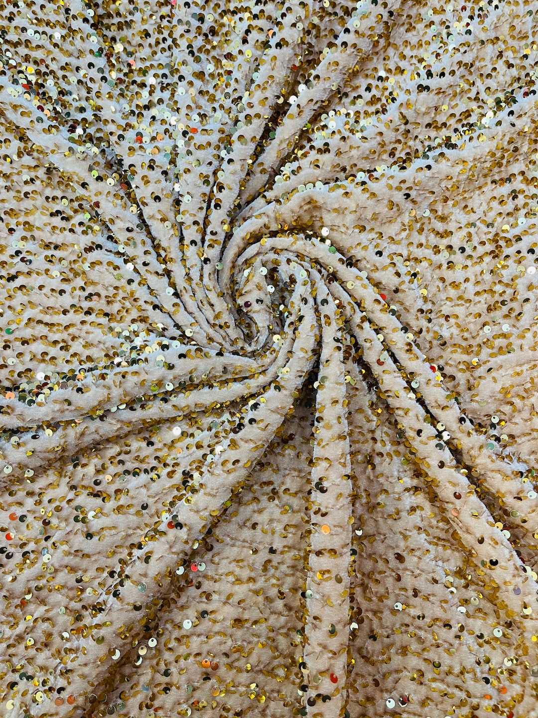 Sequins Velvet Fabric Gold 2way Stretch Velvet With Partial Luxury