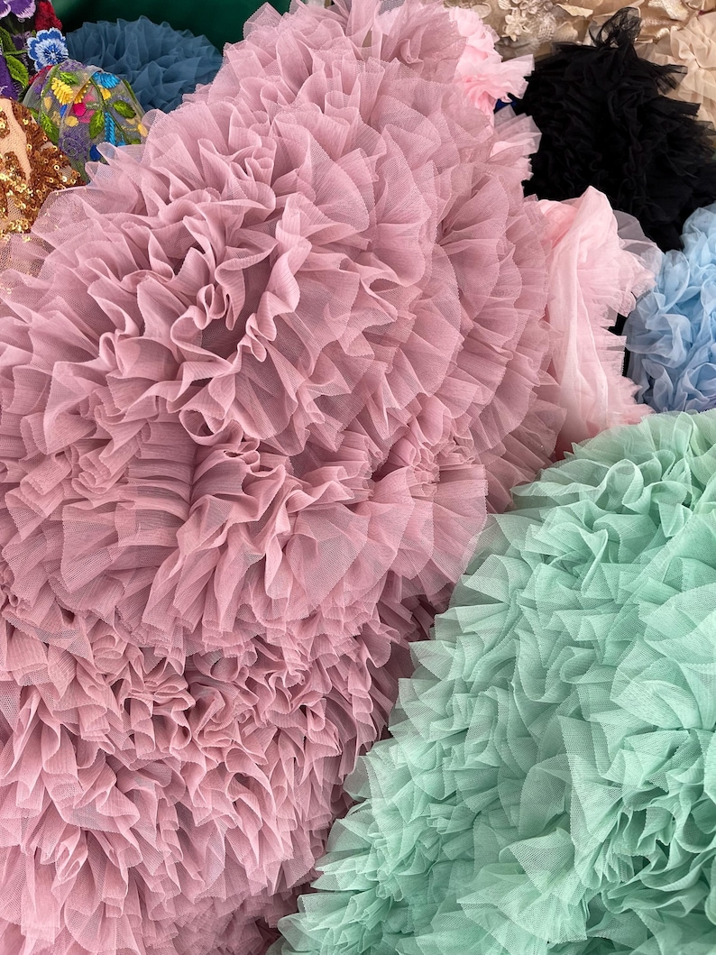 Dusty Rose Tulle Ruffle Fabric, 60