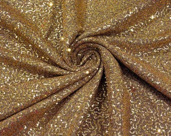 Gold Sequin Lurex Fabric: 4-Way Stretch Spandex By The Yard