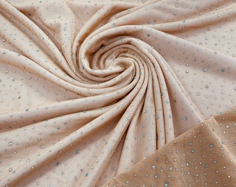 Nude | AB Rhinestones Fabric On Nude Power Mesh Polyester Spandex Fabric With Crystal Stones | AB Rhinestones Fabric sold by the yard