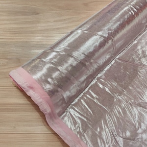 Light Pink Silver Metallic Foil Spandex Fabric: 4-Way Stretch