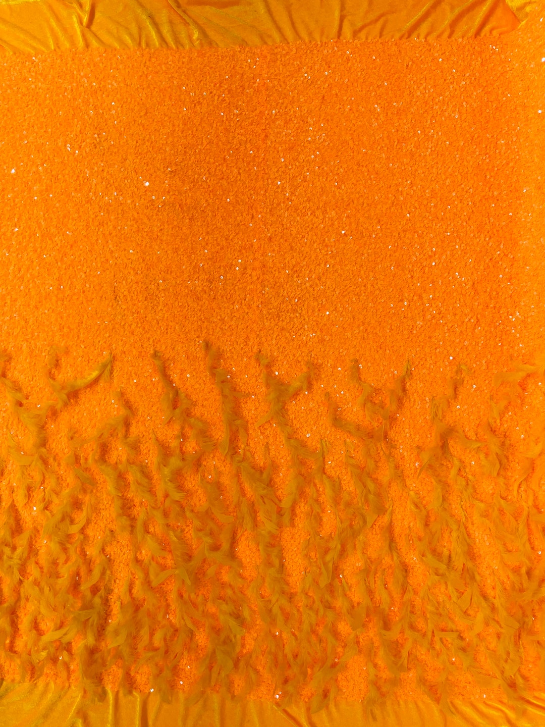 Shiny 5mm Sequin On A 2 Way Stretch Velvet (1 Yard, Bright Orange) main image 1