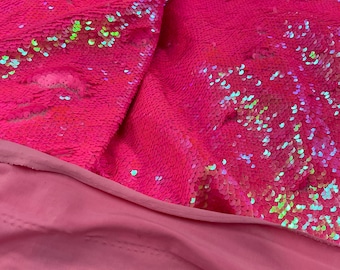 Iridescent Pink Flip Up Sequins Reversible, 2-Way Stretch 58/60” Sequin Fabric Dresses-Nightgowns-Prom Gown (Choose The Size)
