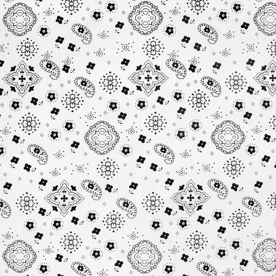 White Bandana Print Fabric Cotton/Polyester Sold By The Yard Etsy