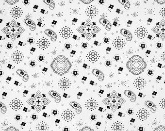White Bandana Print Fabric Cotton/Polyester Sold By The Yard