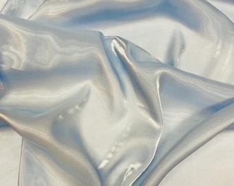Baby Blue Shimmer Liquid Chiffon Fabric: Ultra Glossy Bridal Material By The Yard