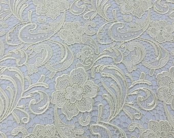 Mia Fabrics Inc, Ivory Guipure Lace Fabric Floral Bridal Lace Guipure Wedding Dress by the Yard (Pick a Size)