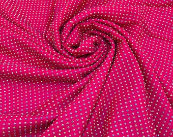 Iridescent Rhinestones Fabric On Fuchsia Power Mesh Nylon Spandex With Crystal Stones, AB Rhinestones sold by the yard