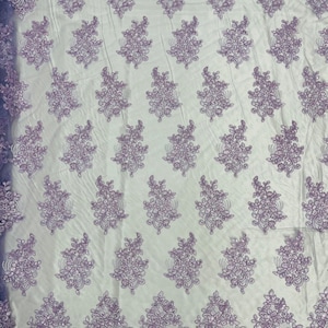 Lilac Flowers With Sequins Corded Lace On Mesh Fabric By The Yard Used For -Dress-Bridal-Fashion