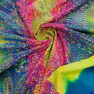 Dragon Scales Iridescent Foil Tie Dye Spandex Fabric - 4 Way Stretch