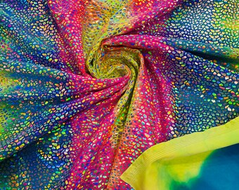 Dragon Scales Iridescent Foil Tie Dye Spandex Fabric - 4 Way Stretch
