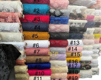 Flower-Floral Design Embroidered on Mesh Lace Fabric, Floral Bridal Lace Wedding Dress by the Yard (Pick a Color)