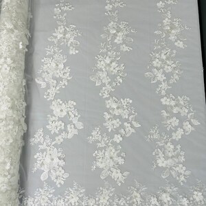 Mia Fabrics Inc, off White 3D Floral-flower With Pearl, Bridal Lace 3D ...