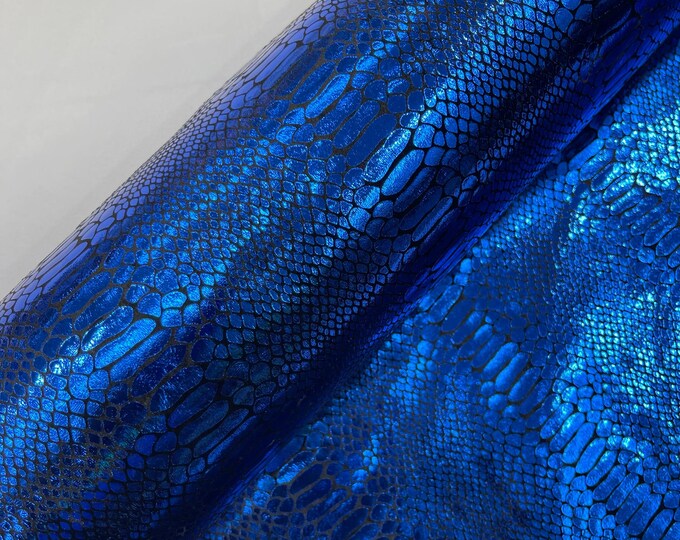 Royal Blue Anaconda Snake Print On Black Stretch Velvet Fabric - 58"/60"