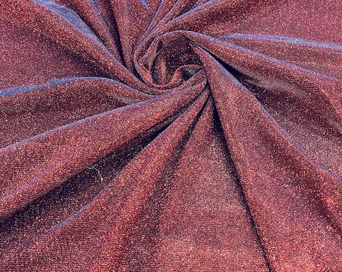 Burgundy/Blue Shimmer Fabric by yard, Stretch Glitter Fabric | Luxury Sparkle Fabric | Glimmer | Glitter Fabric for Prom-Gown-Backdrop