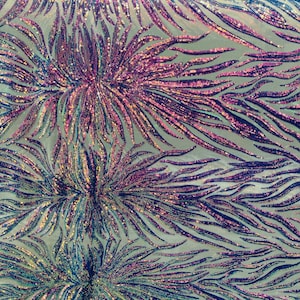 Lavender Iridescent 4 Way Stretch Phoenix Wing Sequin Spandex Mesh Fabric for Prom Gala Gown Sold By Yard