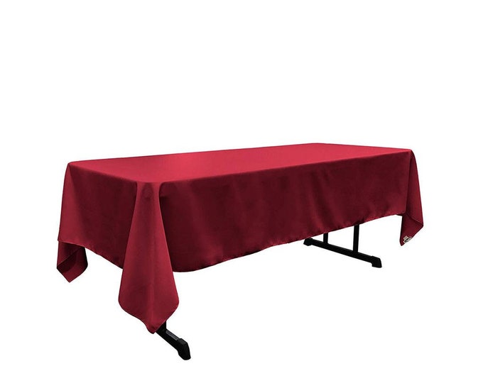 60" Wide Cranberry Polyester Poplin Rectangular Tablecloth, Polyester Rectangular Cloth Table Covers for All Events (Pick a Size)
