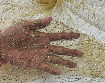 Champagne Gold Glitter Mesh, Glitter Tulle Lace Fabric: Bridal, Prom, Quinceañera Decor